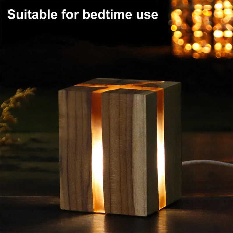 Adjustable wooden LED desk lamp with USB charging port in rustic brown finish