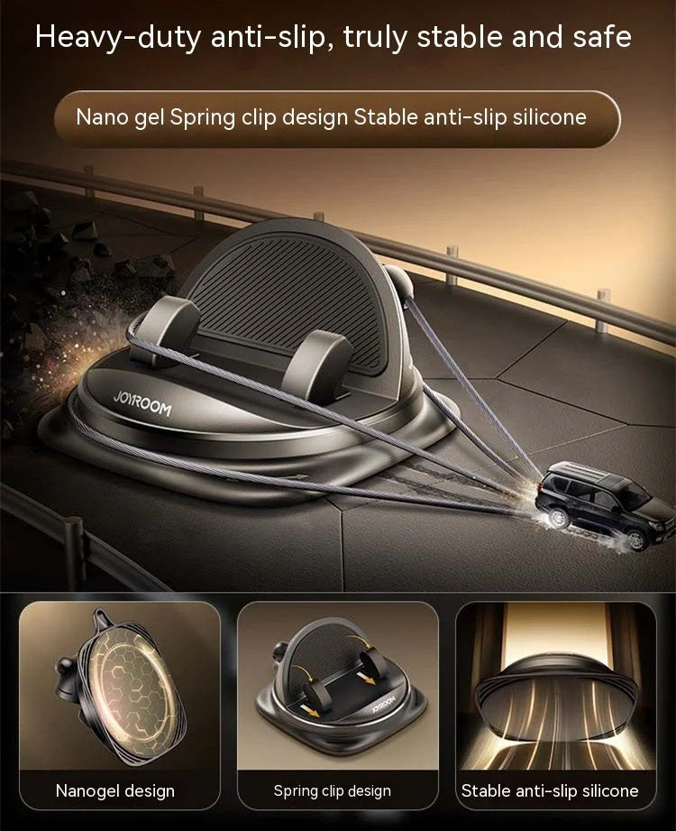 Secure Car Phone Mount with Reusable Silicone Pad for Dashboard, Adjustable 360-degree Rotation, Magnetic Charging Cable