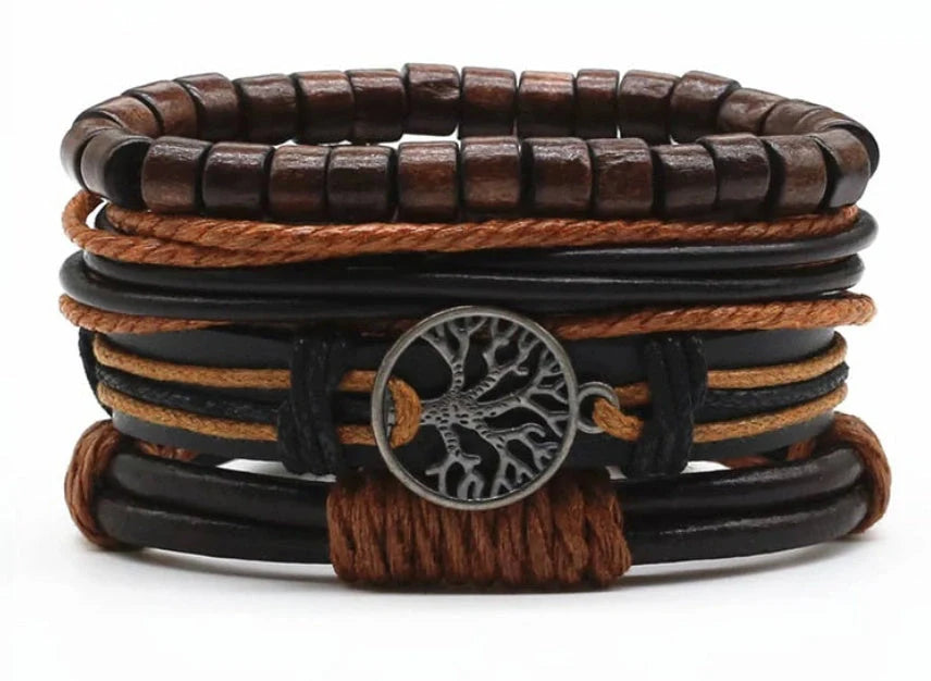 Men's genuine leather vintage braided bracelet with adjustable closure