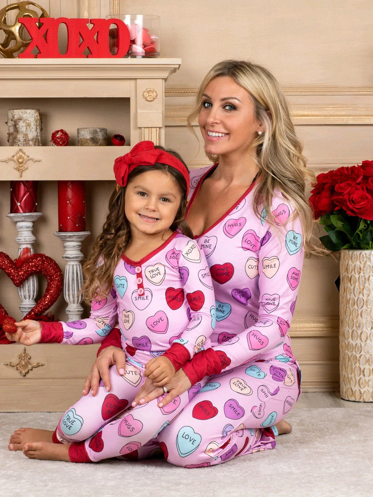 Cozy family matching Valentine's Day pajamas in soft cotton with heart print design