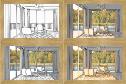 Illuminating LED picture light with customizable lighting modes, showcasing various nature scenes and cityscapes