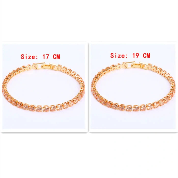 Luxury cubic zirconia tennis bracelet for women and men, available in multiple colours and sizes.