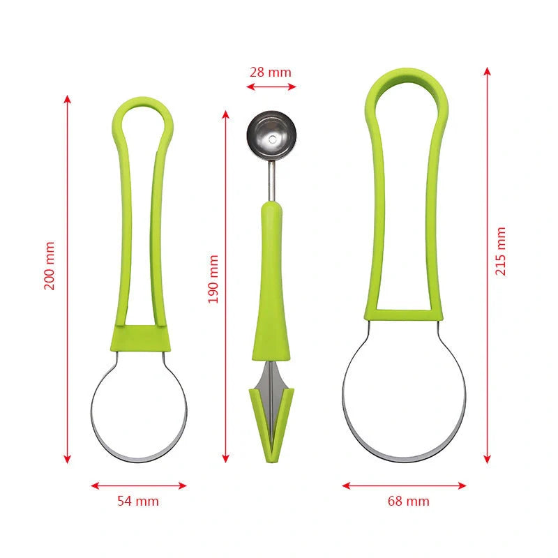 Stainless steel fruit ball excavator spoon with green and blue options