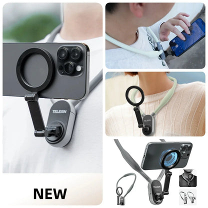 Hands-Free Magnetic Phone Mount for Neckwear with Silicone and Aluminum Construction, Secure Magnetic Suction, and Versatile Orientation Options