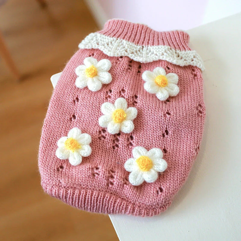 Bowknot Hollow Knit Dog Sweater in various colours and sizes