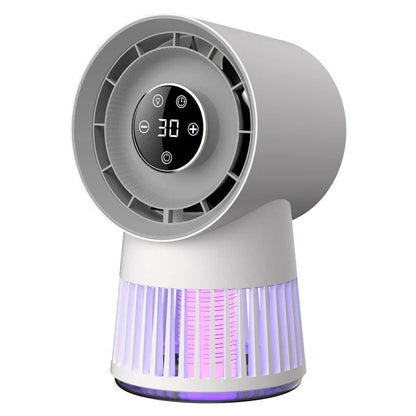 Powerful 2-in-1 desk fan with mosquito-killing suction and 360-degree airflow for versatile cooling and pest control