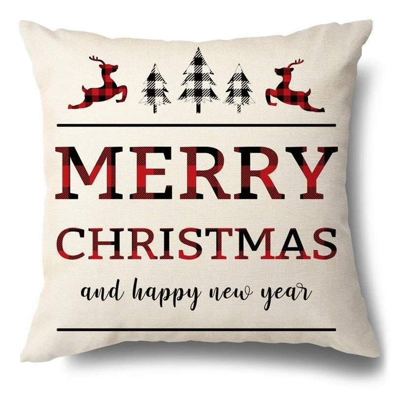 Christmas Hugging Pillowcase Flax Elk Design Sofa Cushion Cover with festive pattern