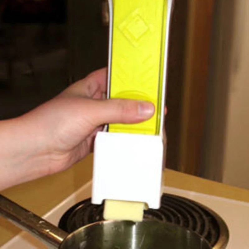 Yellow Stick Butter Cutter Cheese Slicer with one-button dispenser for kitchen use