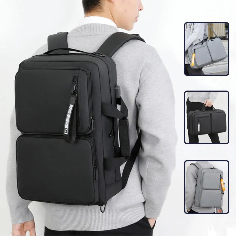 Versatile backpack with large capacity and laptop compartment, made of durable oxford cloth in grey and black colors