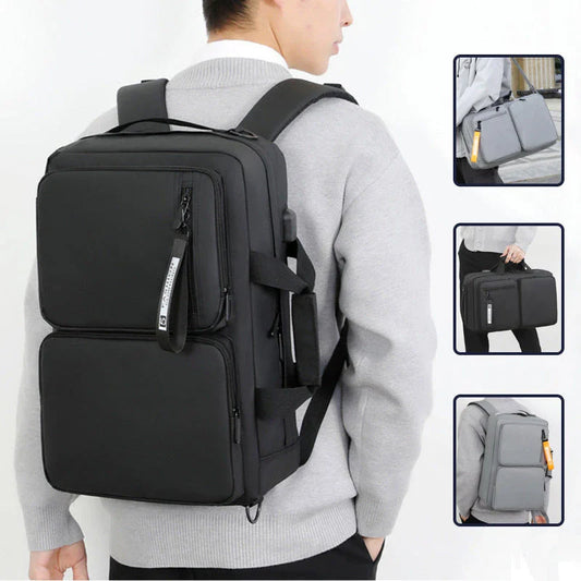 Versatile backpack with large capacity and laptop compartment, made of durable oxford cloth in grey and black colors