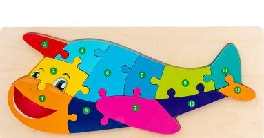 Wooden animal number puzzle for children, educational toy with vibrant colours