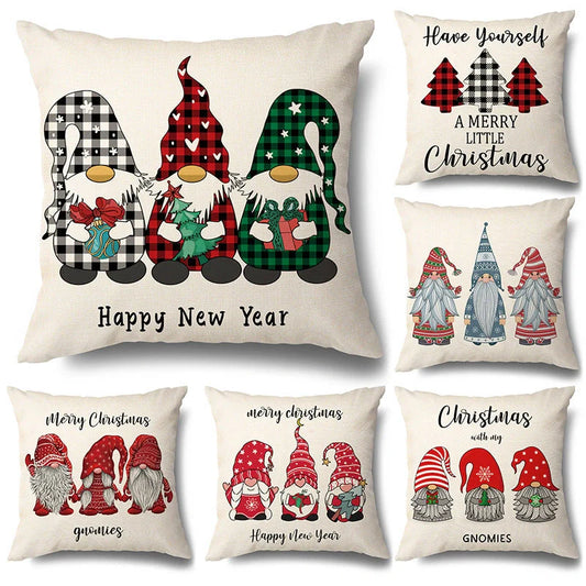 Christmas Hugging Pillowcase Flax Elk Design Sofa Cushion Cover with festive pattern
