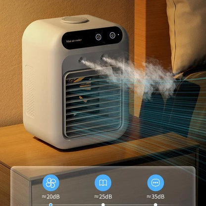 Portable USB-powered air cooler with humidifying function, ideal for home, office, and car use