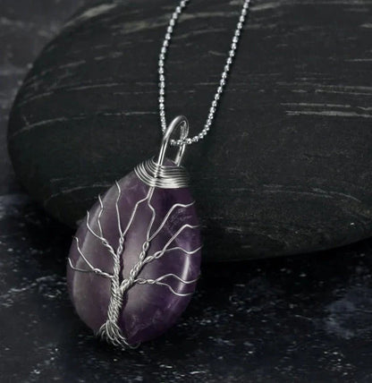 Celtic Tree of Life Necklace with teardrop semi-precious stone pendant