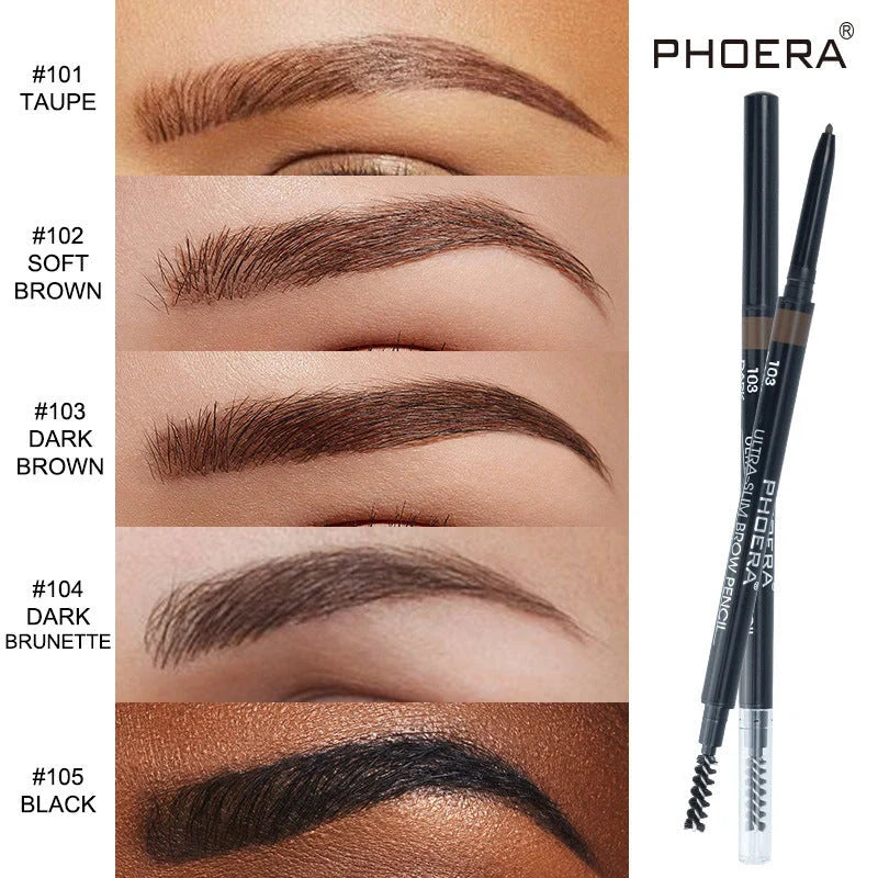 PHOERA Thin Eyebrow Pencil in five shades for precise brow definition