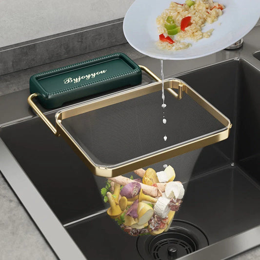 Foldable sink filter rack with disposable mesh bags for kitchen waste management