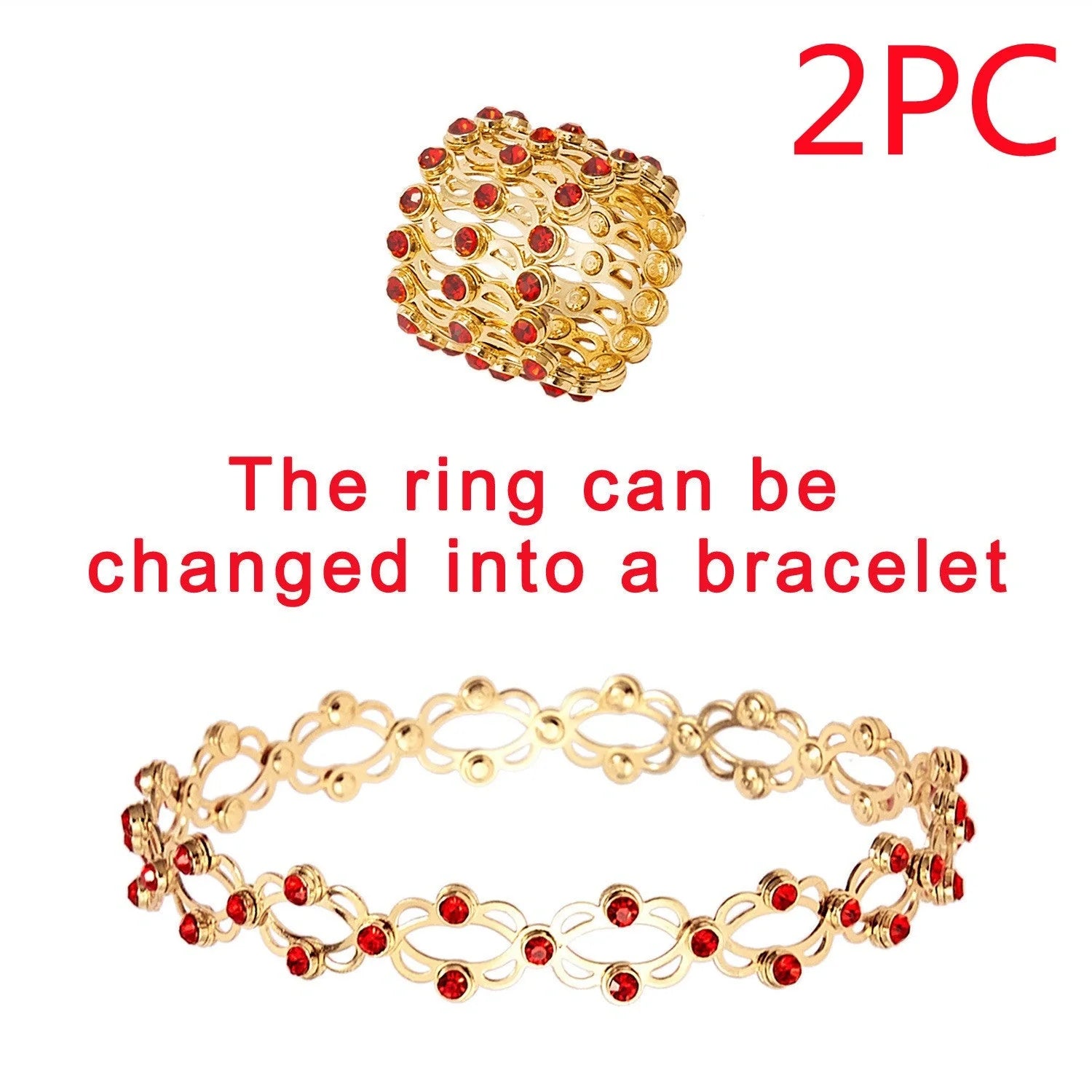 2-in-1 folding retractable rings bracelet with rhinestone detail, adjustable design