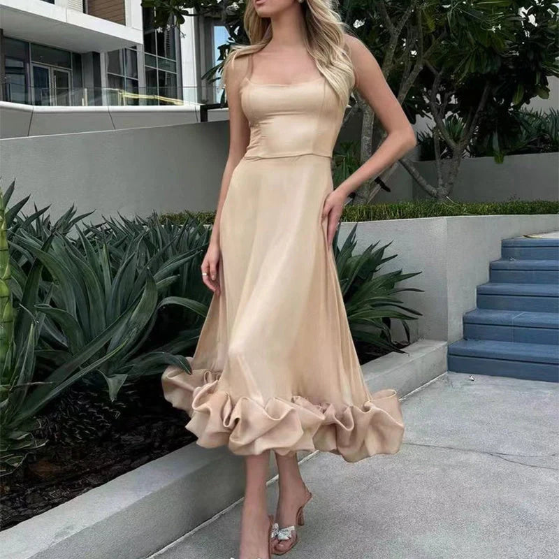 Fashionable chiffon dress with floral design, adjustable straps, and flowing A-line silhouette