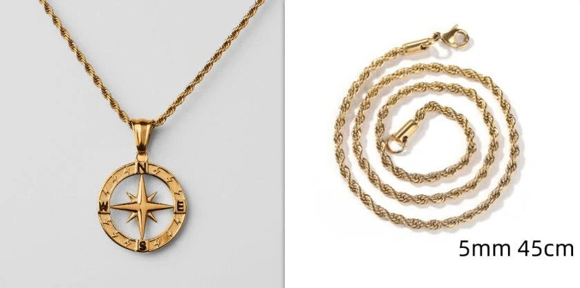 Elegant Stainless Steel Compass Necklace in gold and silver designs