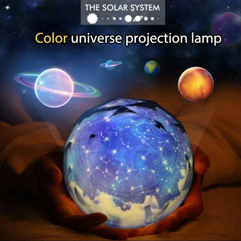 Celestial Starry Night Light projecting a mesmerizing display of stars, planets, and galaxies on the wall and ceiling