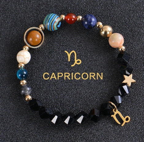 Frosted Stone Beaded Zodiac Bracelet featuring detailed zodiac signs on natural stone beads