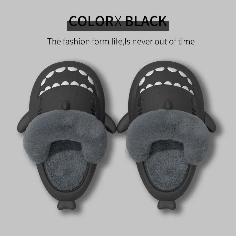 Cozy Shark Slippers with plush, fuzzy interior and thick, non-slip sole for comfortable, warm house shoes