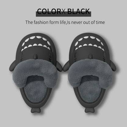 Cozy Shark Slippers with plush, fuzzy interior and thick, non-slip sole for comfortable, warm house shoes