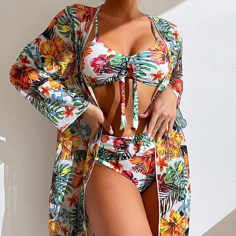 Women's plus size long blouse split bikini suit in vibrant colours