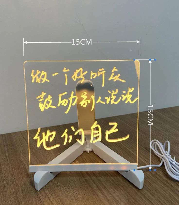 Acrylic DIY Note Board LED Night Light with 7 pens on a desk