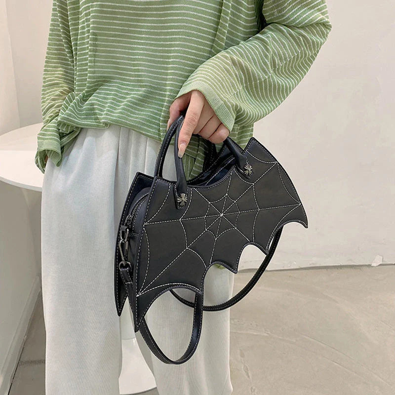 Halloween-inspired Spider Web Messenger Bag with intricate embroidery details, made of high-quality PU leather with adjustable strap