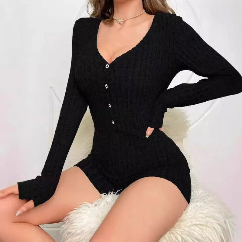 GiftHome UK Elegant Slim-Fit Rib-Knit Jumpsuit for Stylish British Women