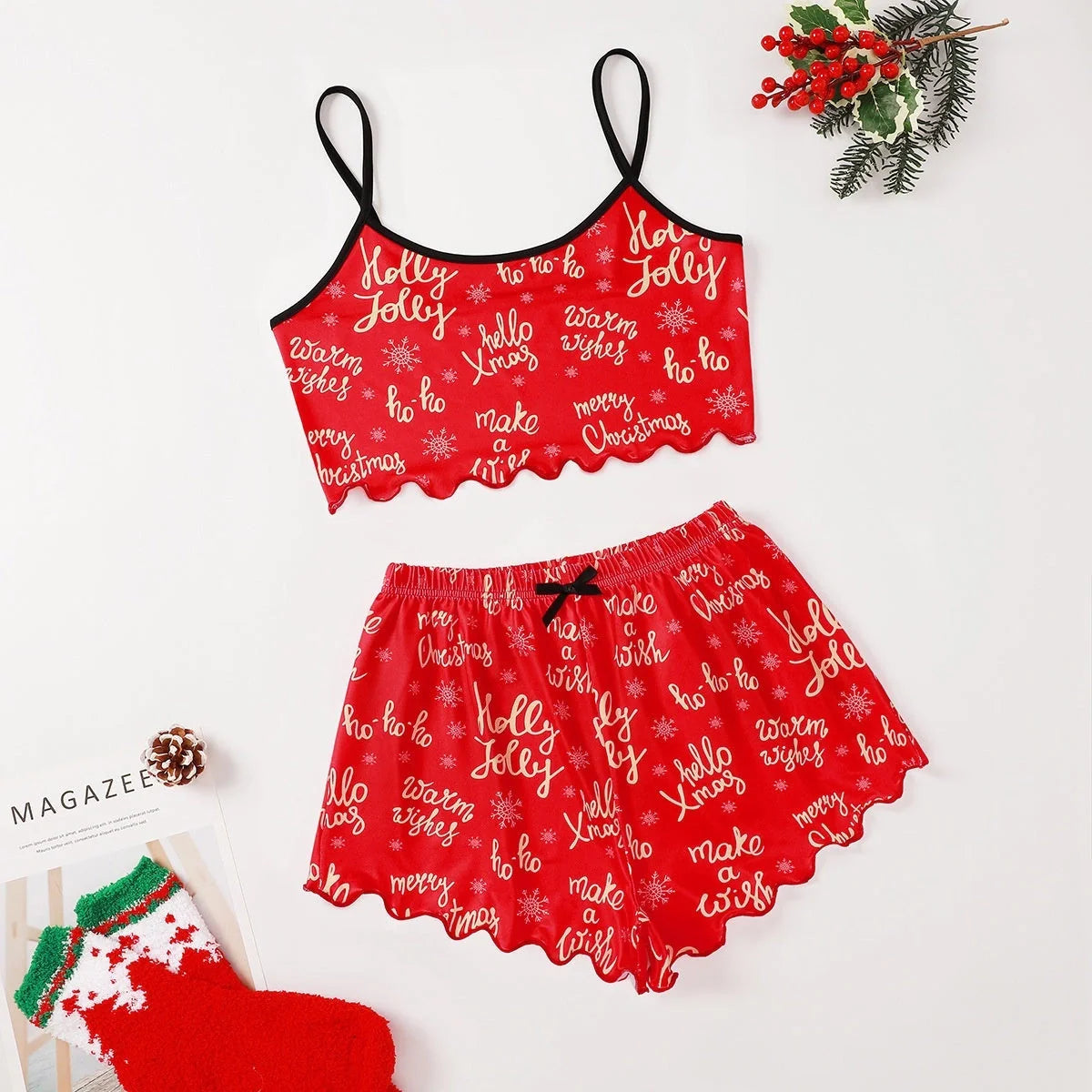 Women's Christmas-themed thin milk silk pajamas set with festive designs