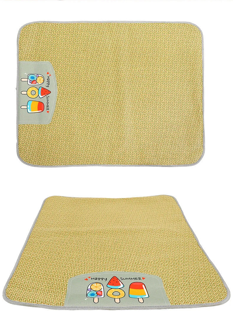 Cooling Rattan Pet Mat for dogs and cats with sponge support, available in multiple sizes