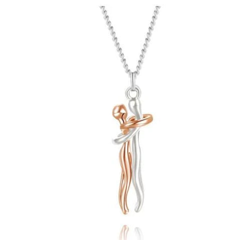 Stylish brass hugging couple necklace with minimalist design - a thoughtful Valentine's Day gift