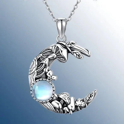Bohemian Moon & Star Alloy Pendant Necklace with celestial design on O-ring chain