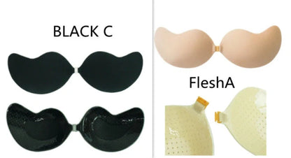Lala Goddess Mango Cup deep V invisible bra in black and flesh colors