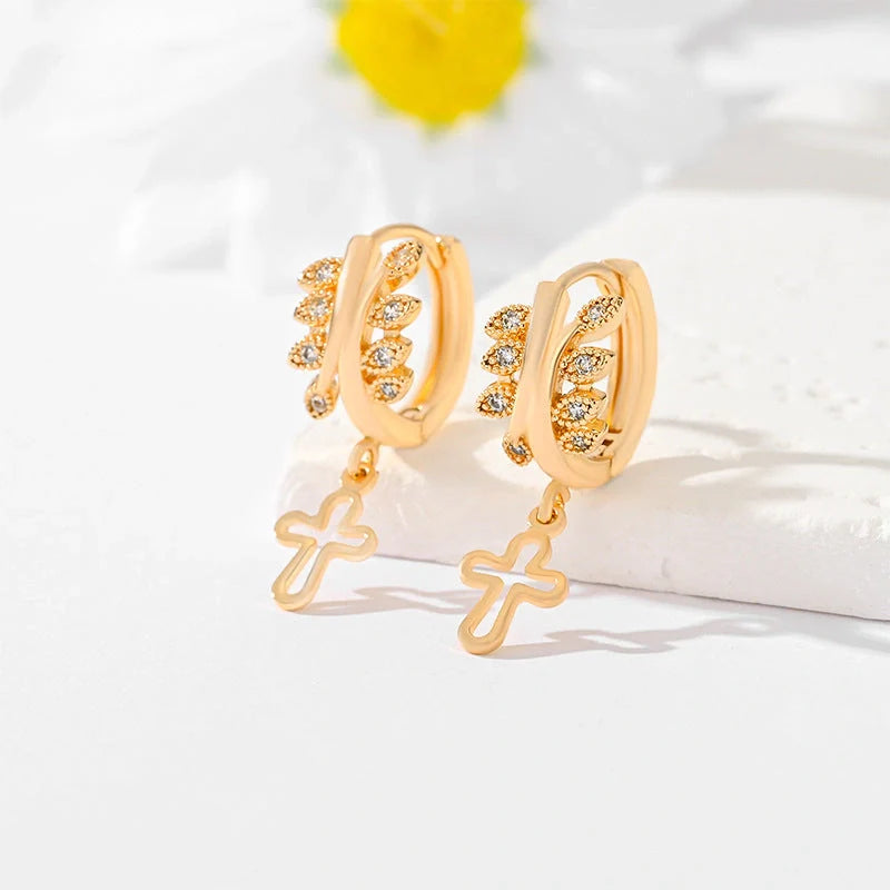 Gold-plated cross earrings in various colours for women