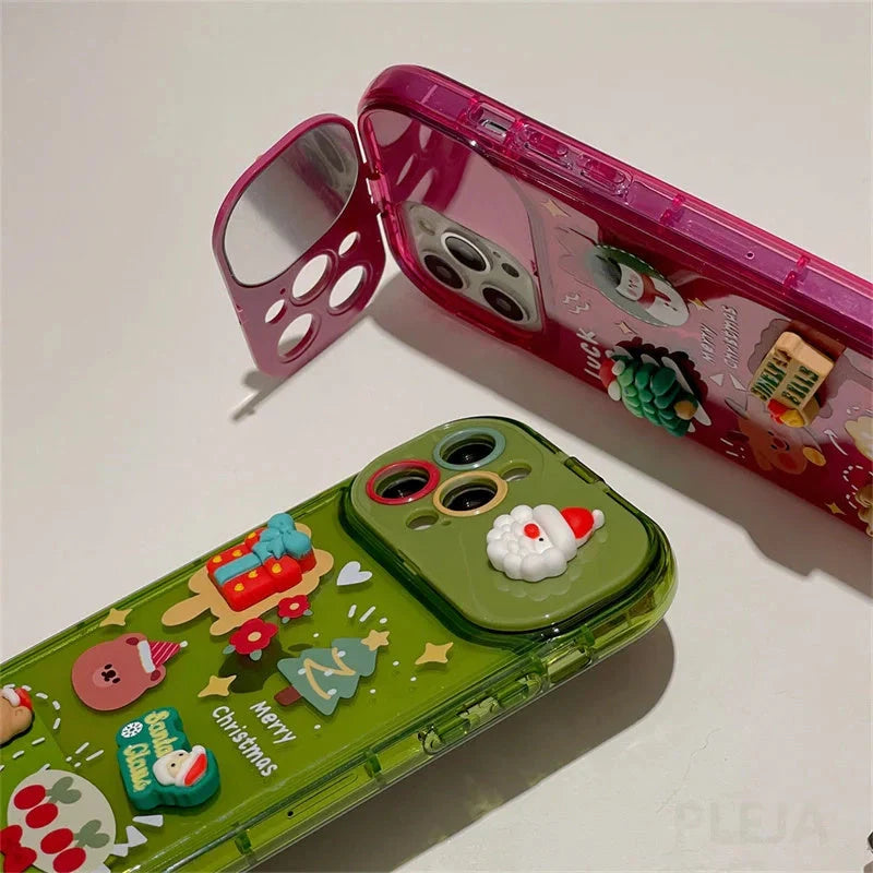 Festive Christmas Santa Claus Elk Hat Pendant Flip Phone Case for iPhone with 3D design