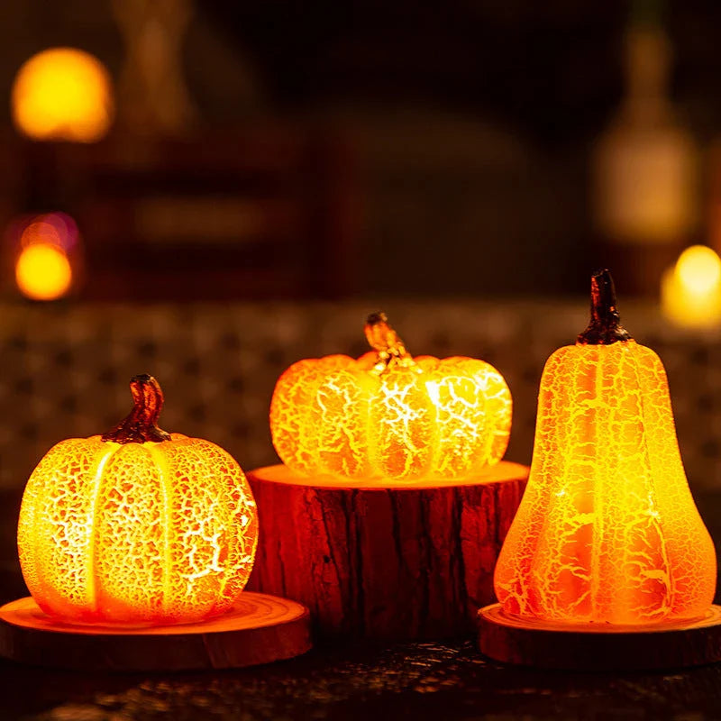 Enchanting Halloween Pumpkin Lantern with vivid pumpkin texture and warm LED lighting
