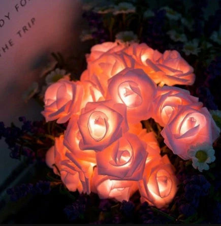 Charming battery-powered rose flower string lights with various colour and length options for elegant celebrations in the UK