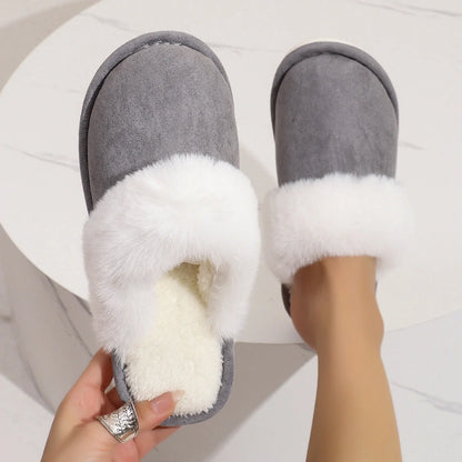 Cosy winter plush slippers for couples with non-slip sole in various colours