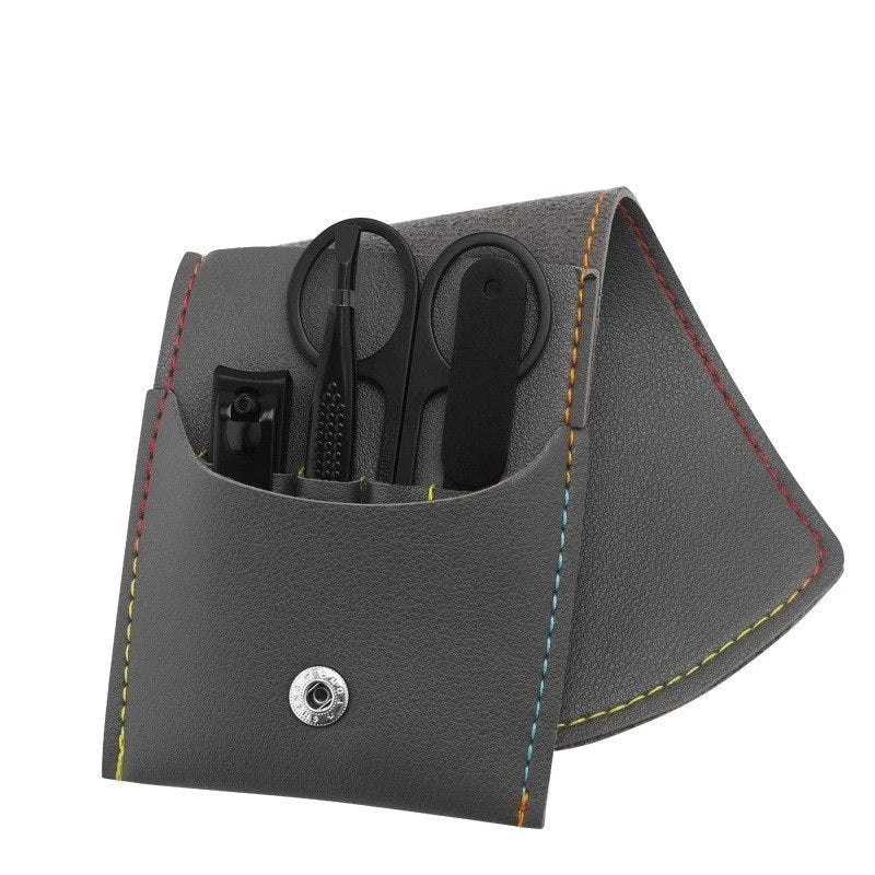 A 16-piece premium manicure and pedicure set with stainless steel tools and a stylish leather case