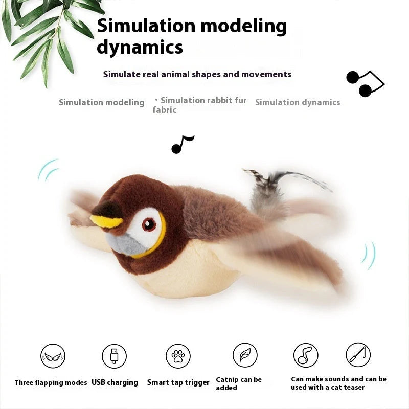 USB rechargeable interactive cat toy with realistic bird sounds for indoor cats