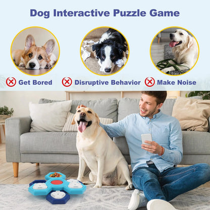 Blue 4-layer slow feeder puzzle dog bowl for controlled eating and mental stimulation