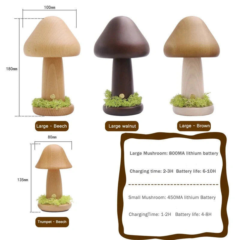 Twisted Mushroom Night Light in beech wood with USB charging