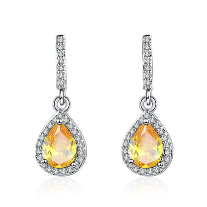 Drop shape ear studs with micro inlaid zircon stones in white gold colour finish