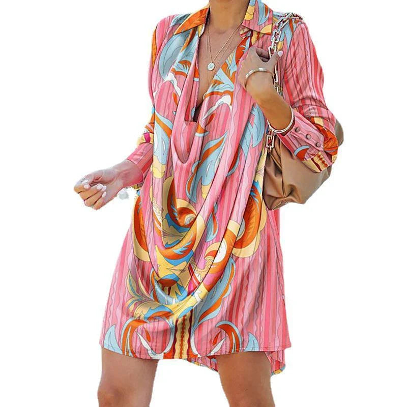Glamorous leopard print A-line dress with long sleeves, perfect for parties, festivals, and casual occasions