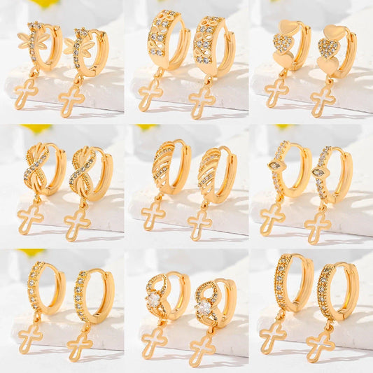 Gold-plated cross earrings in various colours for women