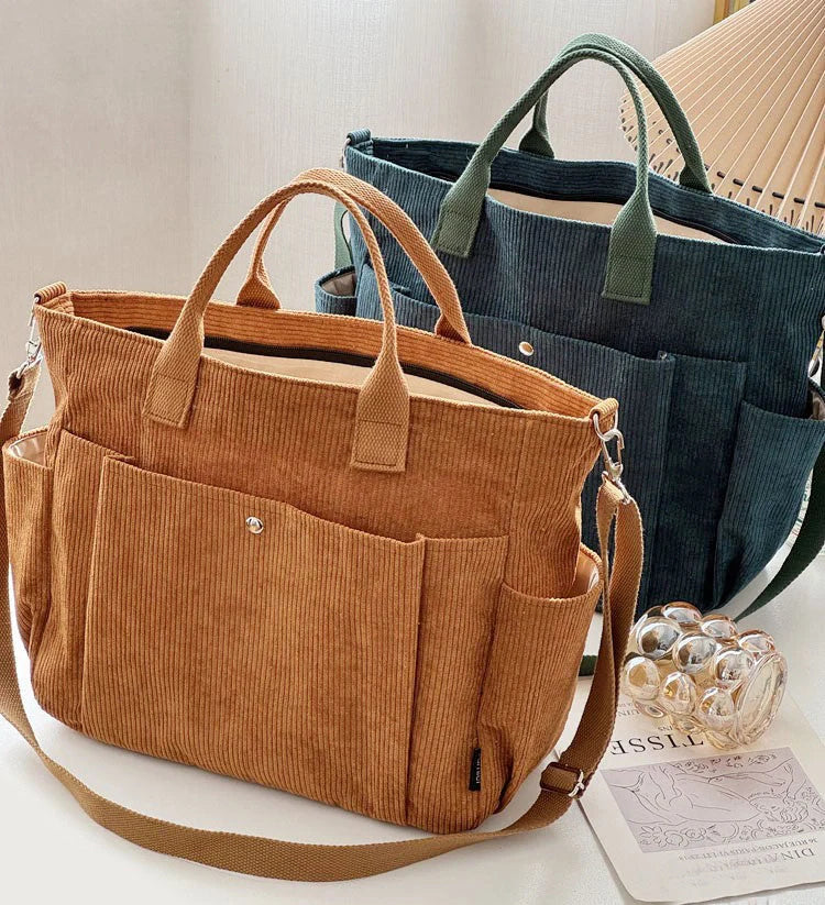 Stylish thick corduroy shoulder bag in various colors for daily commute