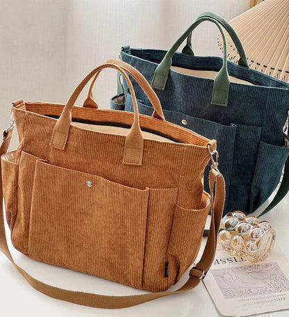 Stylish thick corduroy shoulder bag in various colors for daily commute